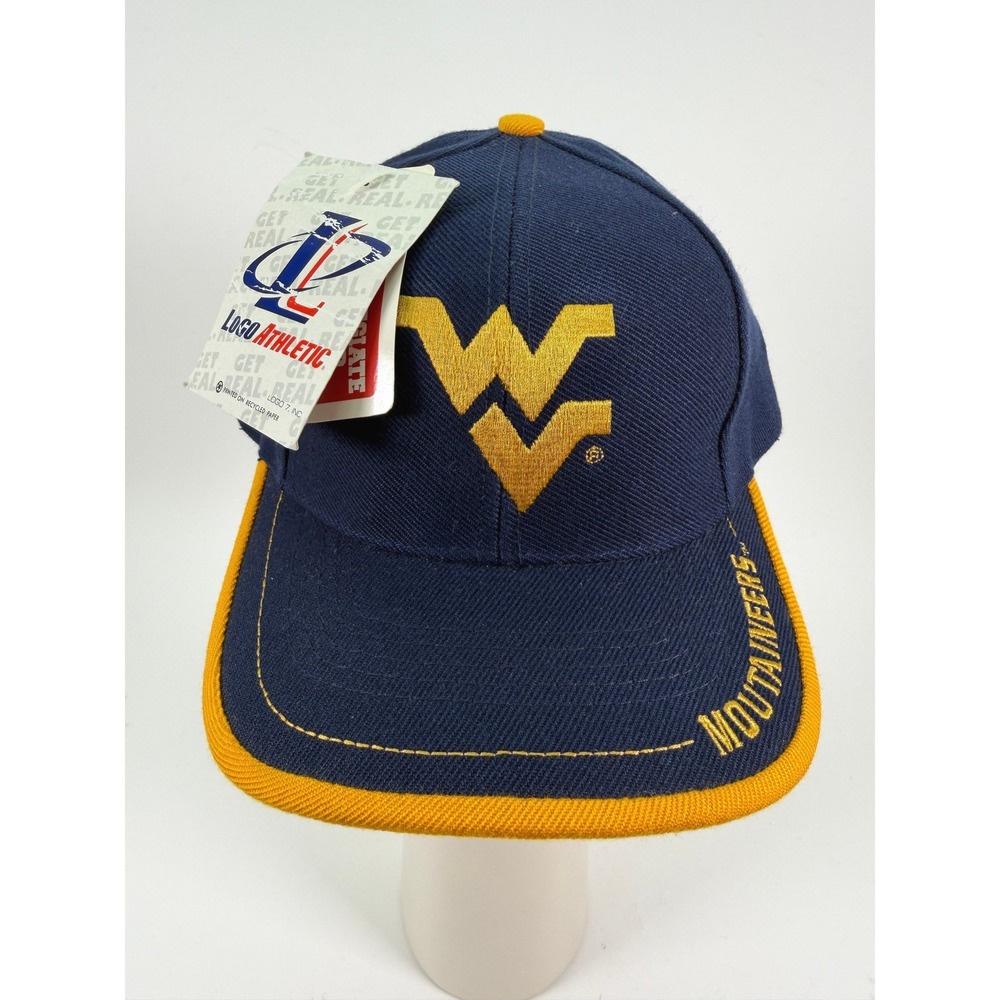 Vintage Logo Athletic West Virginia Mountaineers Snapback Hat Navy Gold NWT